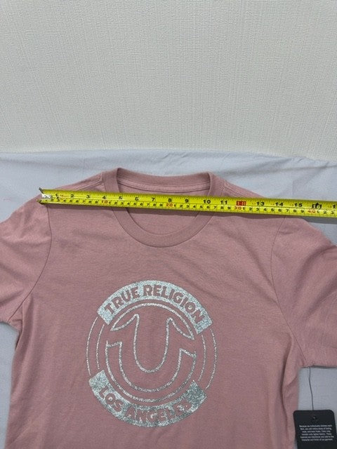 True Religion Women's Pink Graphic Logo Short Sleeve T-Shirt Medium