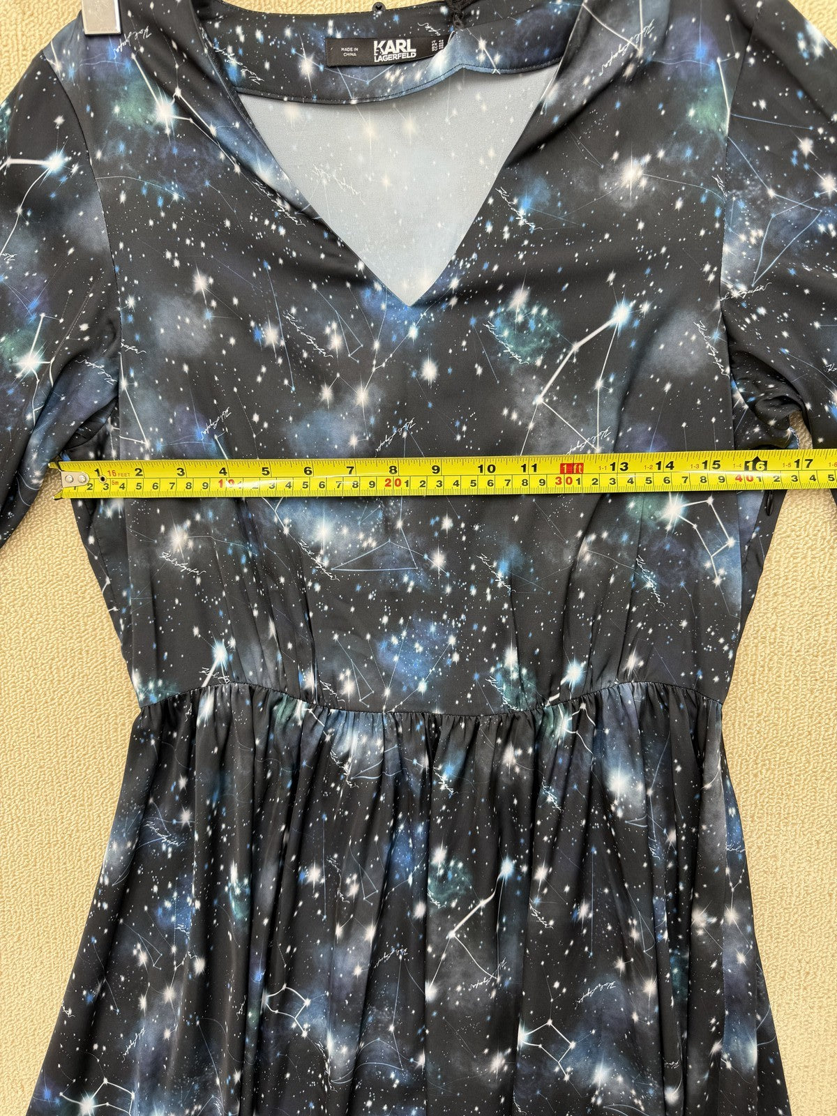 Karl Lagerfeld Galaxy Celestial Black V-Neck Long Sleeve Dress