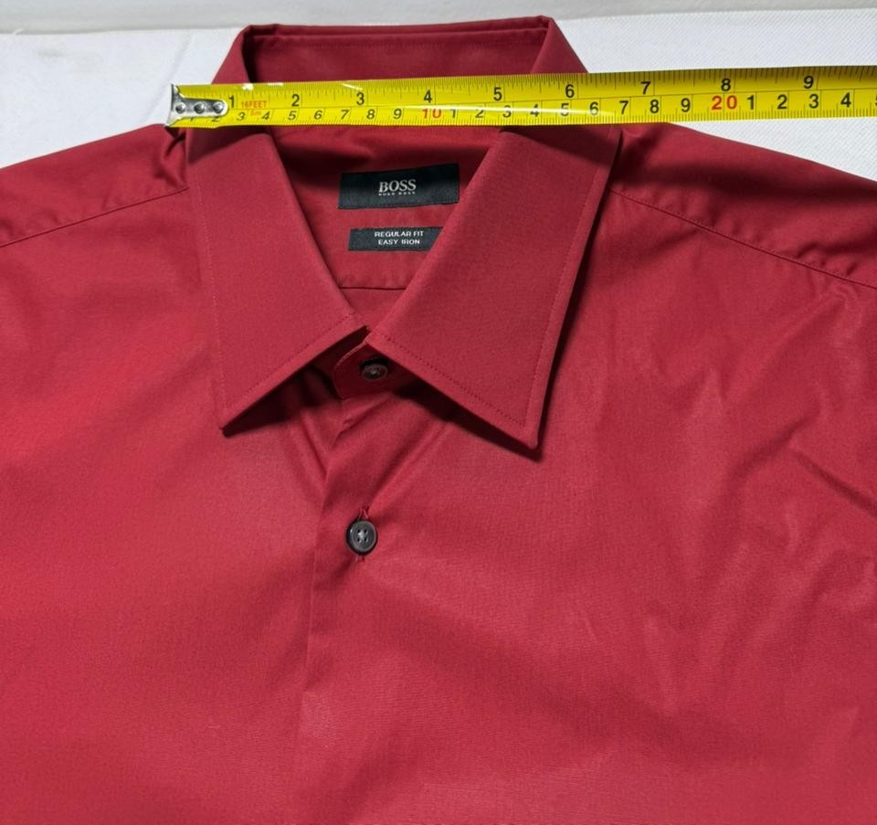 Hugo Boss Men's Shirt Red Regular Fit Easy Iron Size 43 Long Sleeve