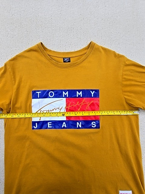 Tommy Hilfiger Men's Yellow XL Short Sleeve Flag Logo Cotton T-Shirt Relaxed