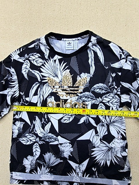 Adidas Women's Floral Black White T-Shirt Size S Short Sleeve