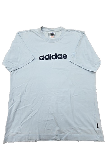 Adidas Men's Light Blue Cotton T-Shirt Short Sleeve Crew Neck Logo