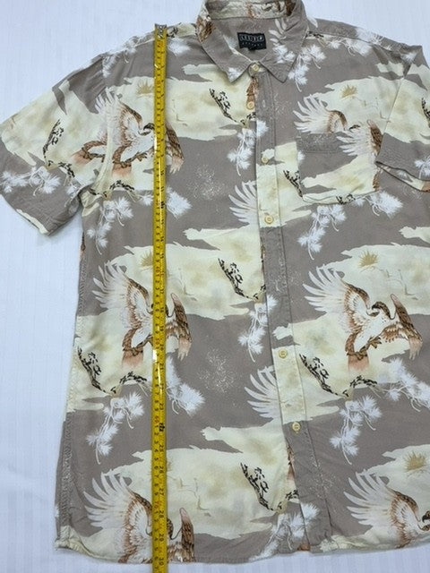 Lucid Men's Taupe Floral Rayon Button-Down Shirt L