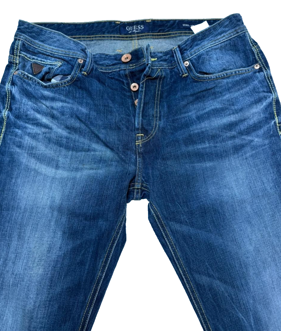 Guess Rebel Regular Straight Denim Men's Blue Jeans Cotton Casual Pants Size 33
