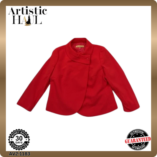 Nipon Boutique Red Wool Blend Wrap Jacket Women Sz 8 Long Sleeve
