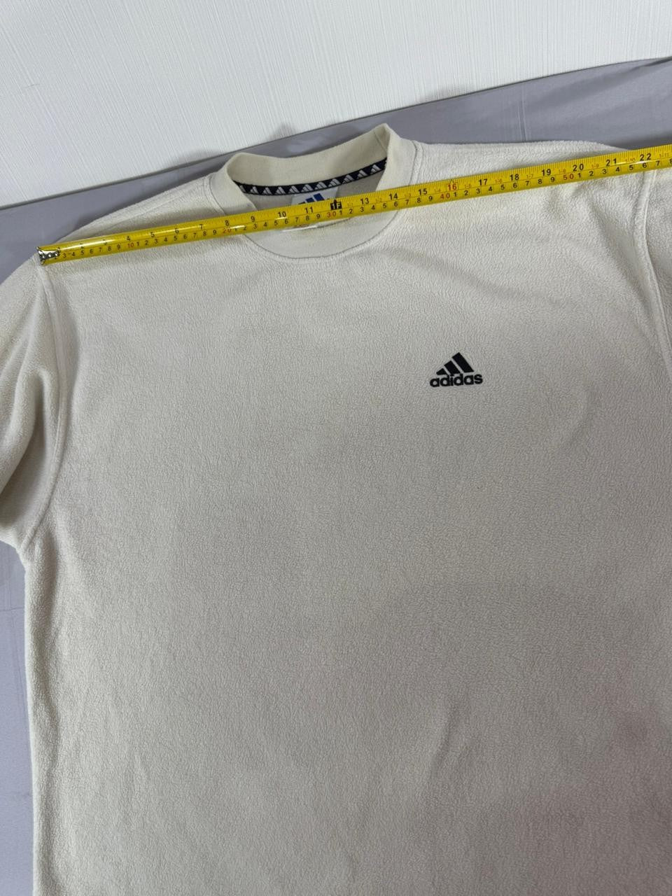 Adidas Men's Large L Fleece Sweatshirt Cream Off White Crewneck Logo