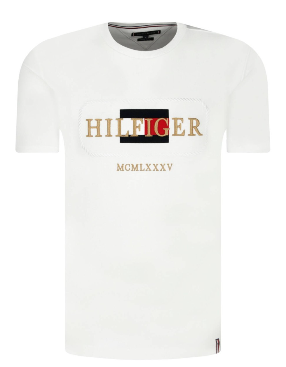 Tommy Hilfiger Men's White T-Shirt Size L Embroidered Logo Mcmlxxxv Casual Tee