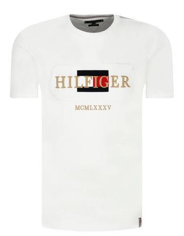 Tommy Hilfiger Men's White T-Shirt Size L Embroidered Logo Mcmlxxxv Casual Tee