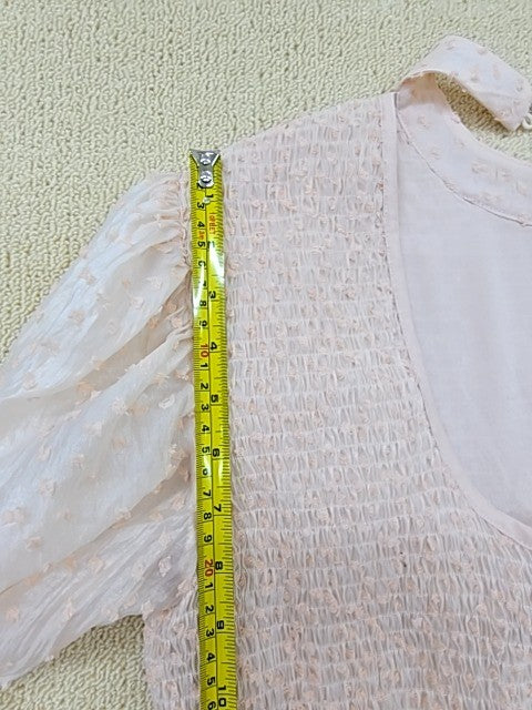 Women's Pink Smocked Chiffon Puff Sleeve Dress UK 12