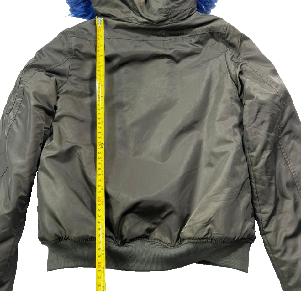 Pimkie Women Olive Green Bomber Parka Jacket Coat Faux Fur Hood Lined Size XS
