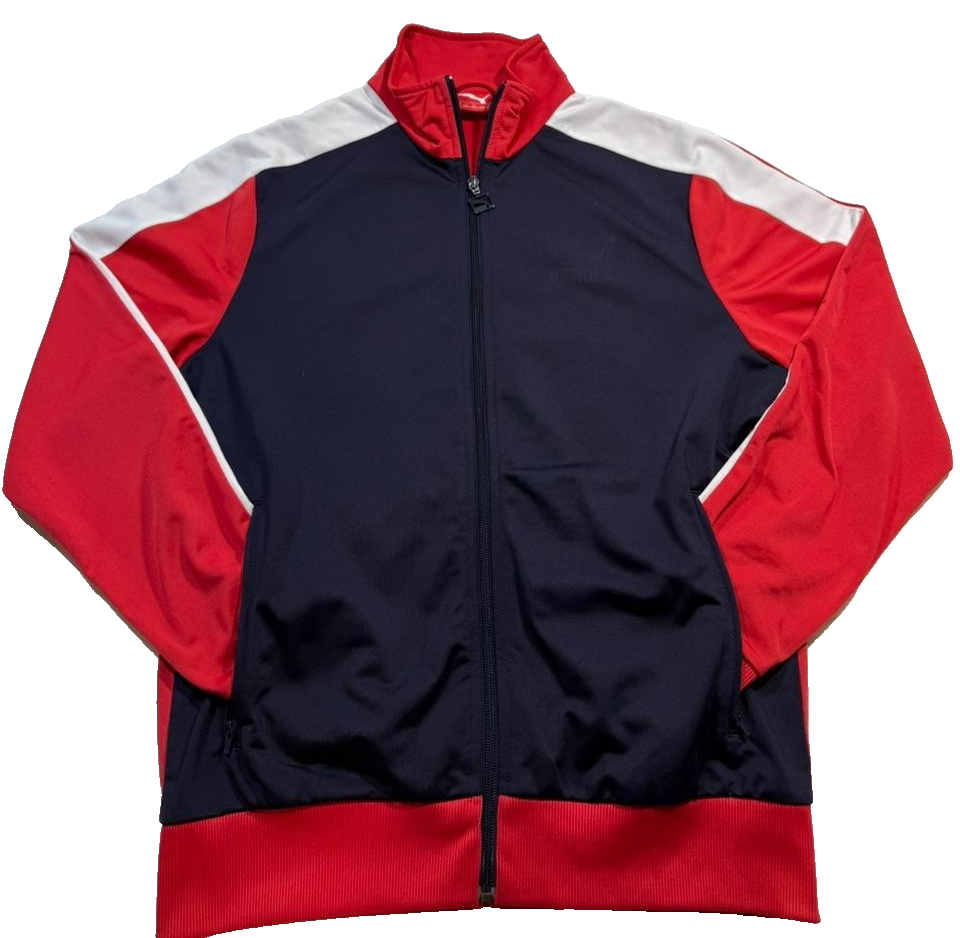 vintage-style red, white, and navy blue track jacket - size M