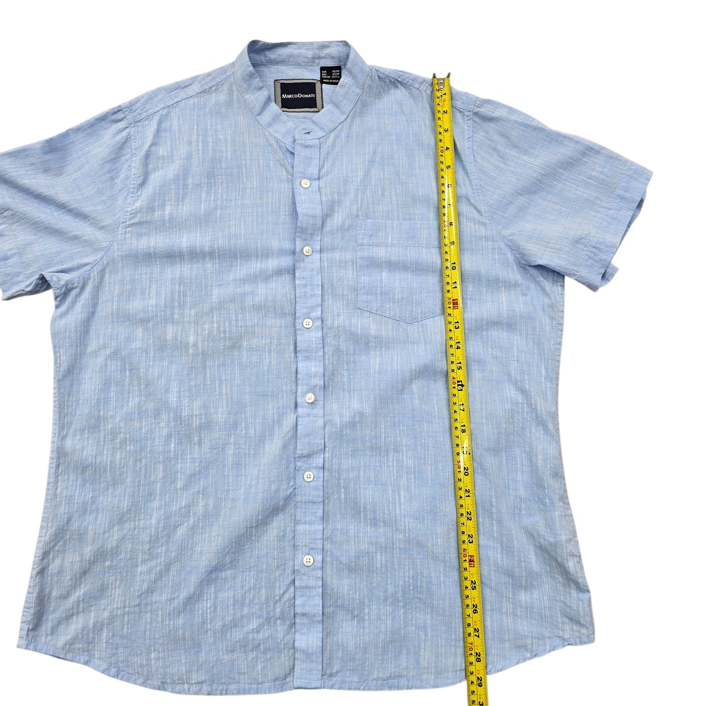 Marco Donati Men's Light Blue Short Sleeve Mandarin Collar Shirt 17/17.5