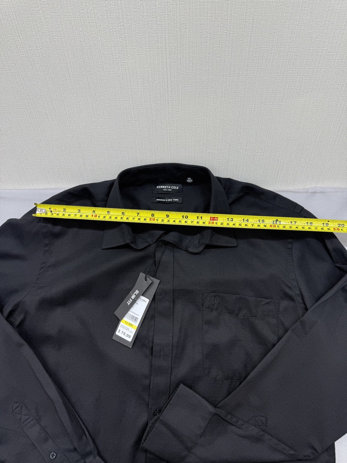 Kenneth Cole Men's Black Solid Dress Shirt XL Cotton Blend Button