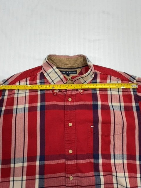 Tommy Hilfiger Men's Red Plaid Flannel Shirt Size L