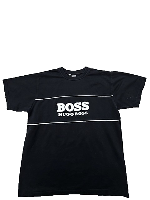 Boss Men's Black Logo Graphic Striped T-Shirt M Regular Cotton