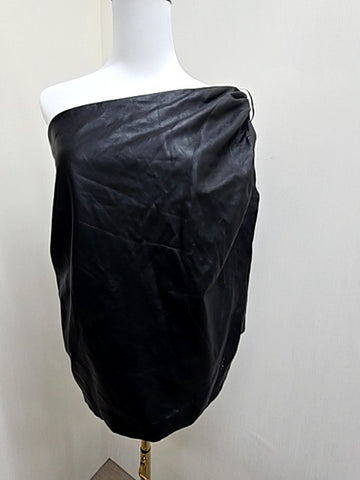 DKNY Black Faux Leather Strapless Ruched Top Size 14