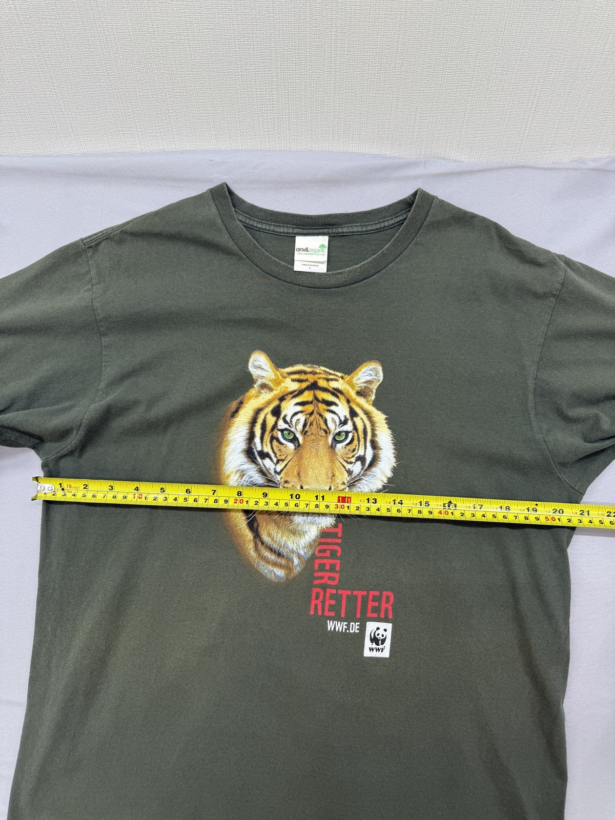 Anvil Organic Unisex L Tiger WWF Conservation Tee Olive Green