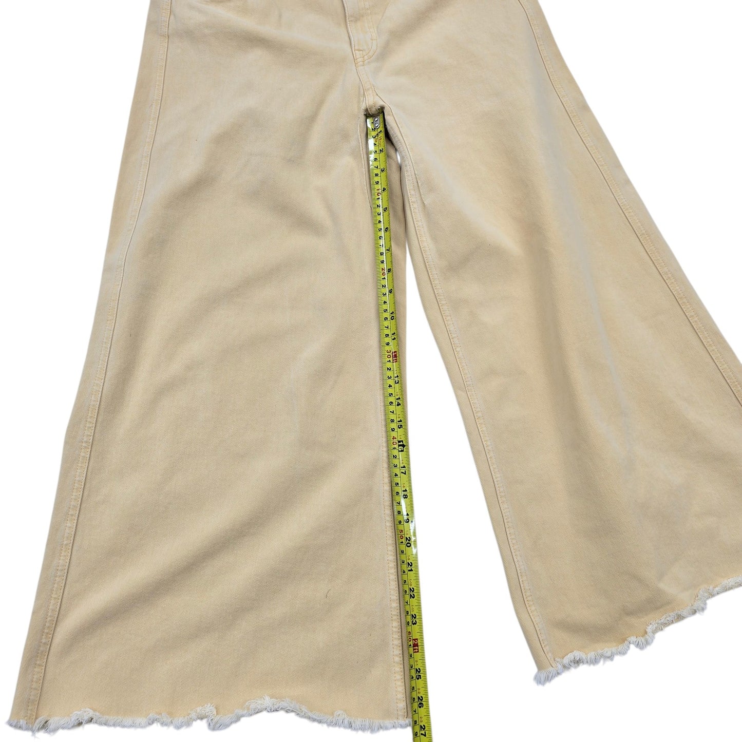 Bershka Women's Cream Maxi Wide Leg Jeans Size 10 Light Wash