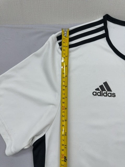 Adidas Men's White Striped Soccer Jersey L Climalite Athletic Fit