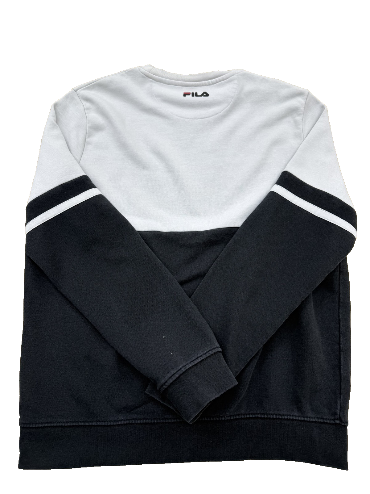 Fila Men's Black White Crewneck Pullover Sweatshirt Color Block Logo