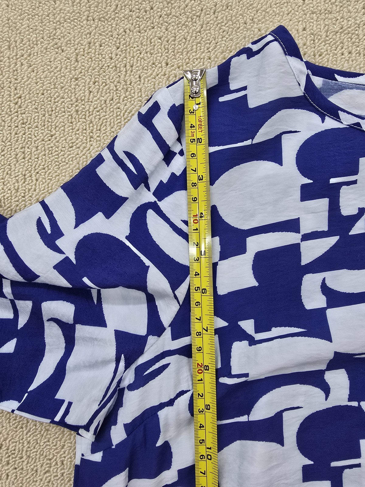 Bebe Women's L Blue White Geometric Pleated Long Maxi Dress