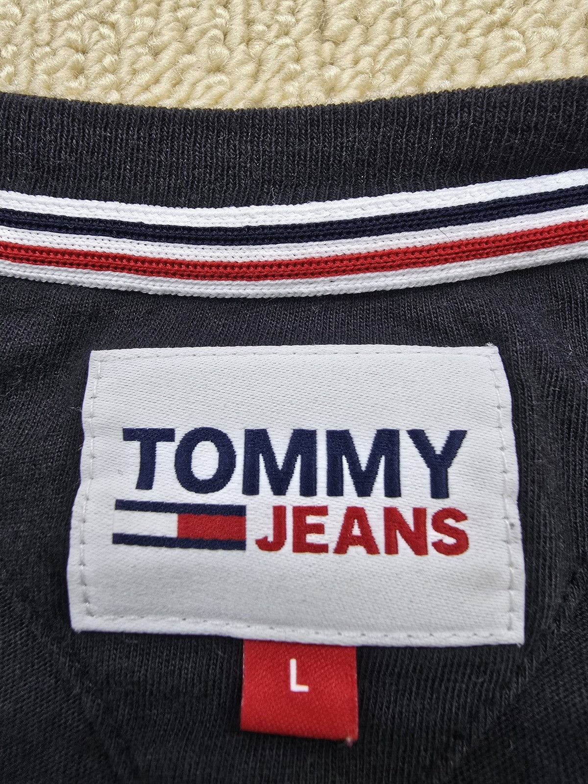 Tommy Jeans Men's Black L Logo Crew Neck Cotton T-Shirt