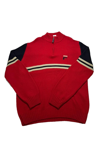 Fila Vintage Long Sleeve Sweater Zipper Neck Red