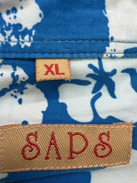 SADS Men's Blue Hawaiian Hibiscus Shirt XL Cotton Short Sleeve