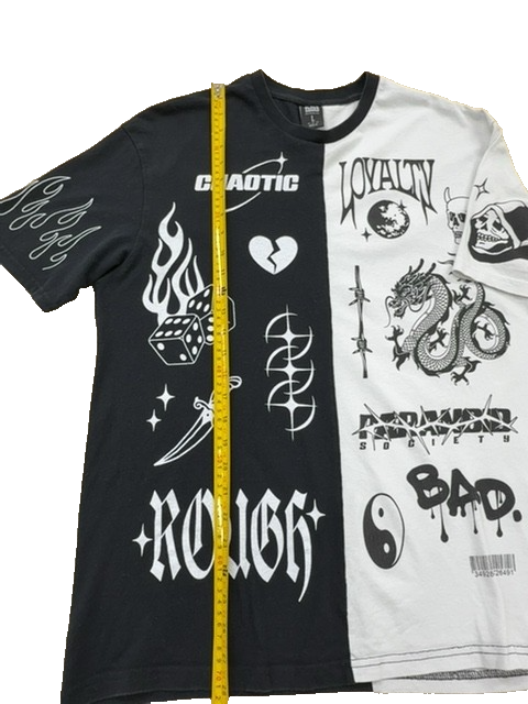 Black Squad Men's Black White Graphic T-Shirt Size L Streetwear