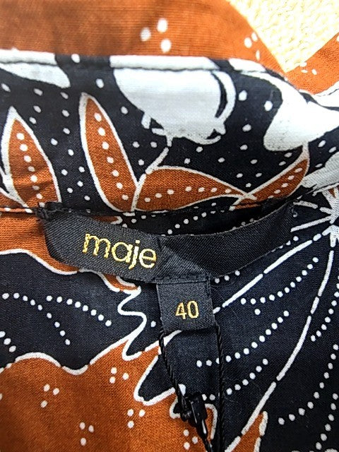 Maje Floral Short Sleeve Shirt Dress Sz 40 Brown White Black Btn EUC