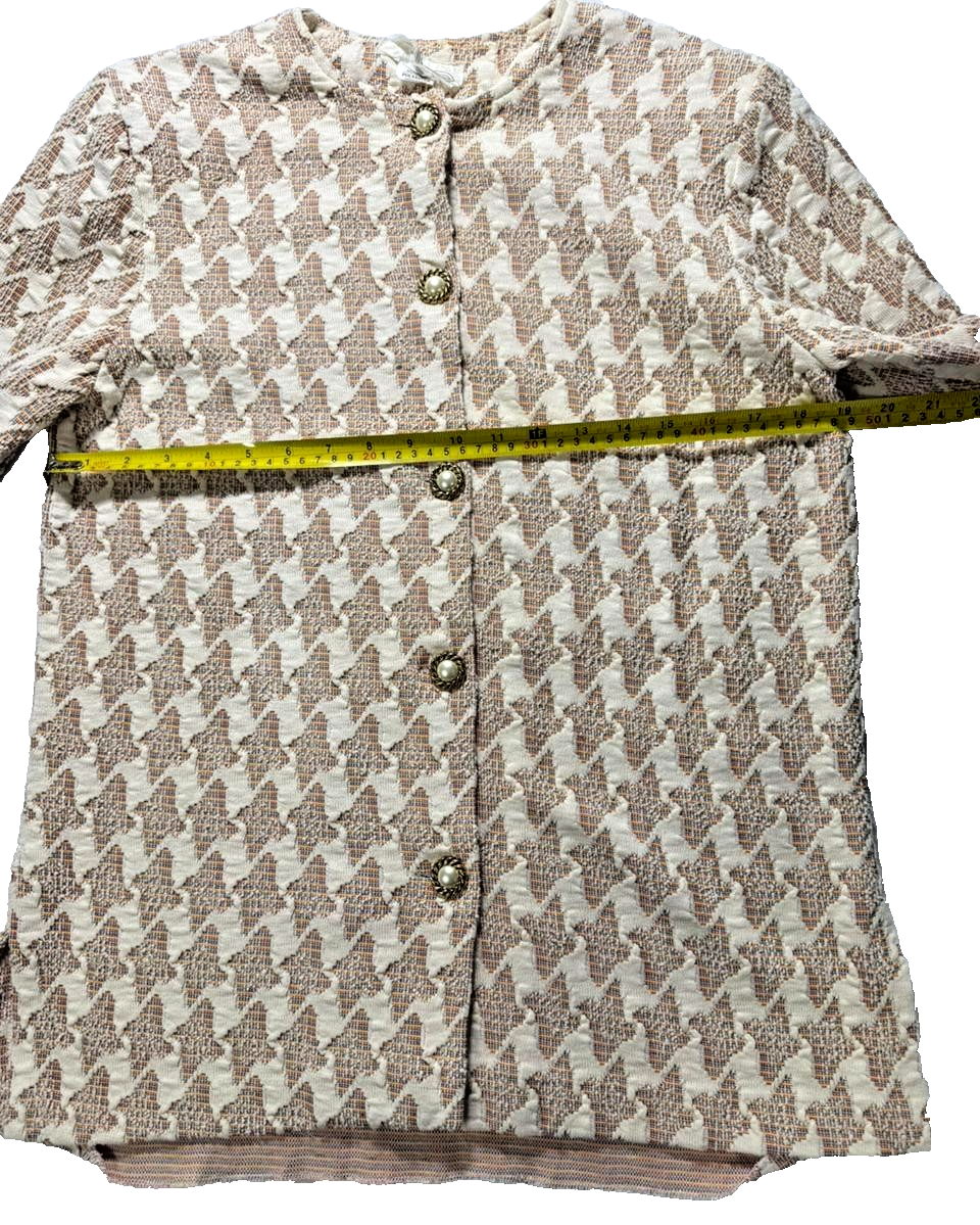 Vintage Style Beige & Cream Houndstooth Knit Two Piece Skirt Set Size M