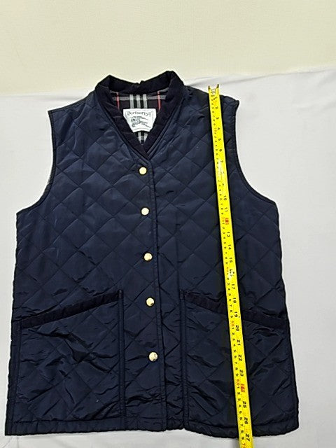 Burberry Women's Navy Quilted Vest Gold Accents 31.5" Chest