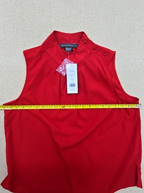 French Connection Red Sleeveless Blouse Stand Collar Women's Regular Size 12