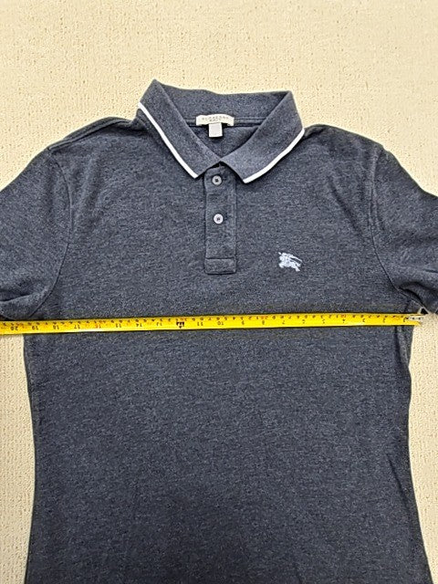 Burberry Grey Cotton Polo Shirt Men's M Short Sleeve Embroidered Logo