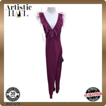 Lulus Plum Purple Feather Trim Sleeveless Maxi Dress S