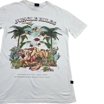 Unisex Jungle Graphic Tee White Cotton Short Sleeve Crewneck Regular