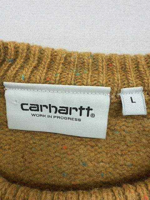 Carhartt WIP Mustard Wool Blend Crewneck Sweater L Men Long Sleeve Logo