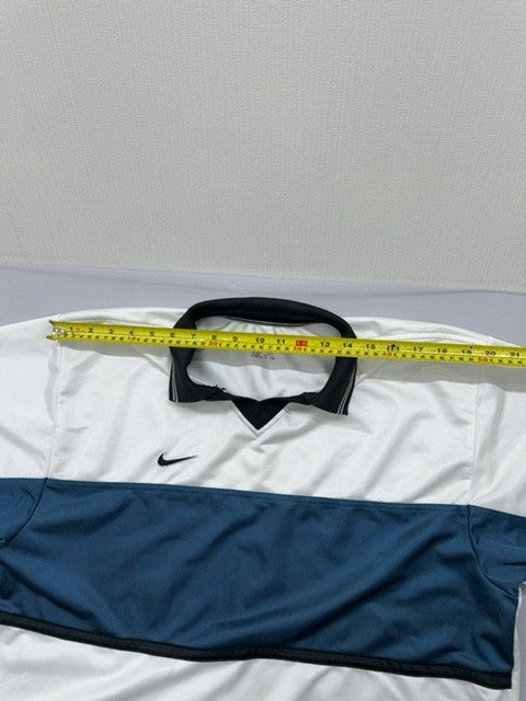Nike Team Striped Polo Shirt XL White/Navy Short Sleeve Men's