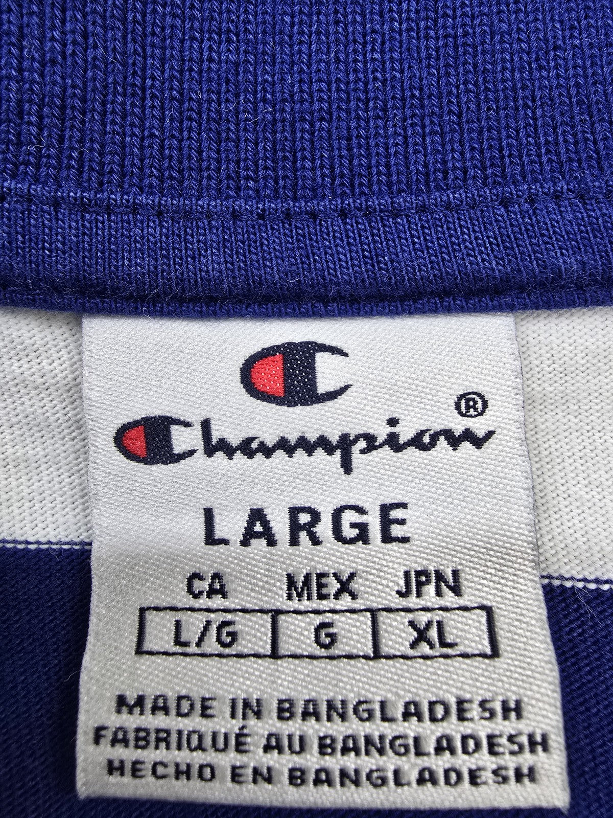 Champion Navy White Striped Polo Shirt Men's Size L 100% Cotton