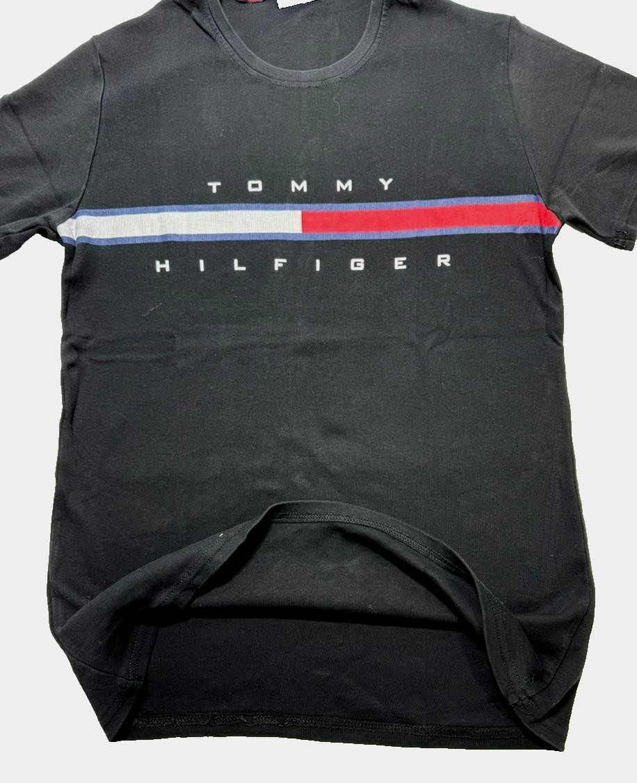 Tommy Hilfiger Men's Black Tee Flag Stripe Logo Short Sleeve Size XL