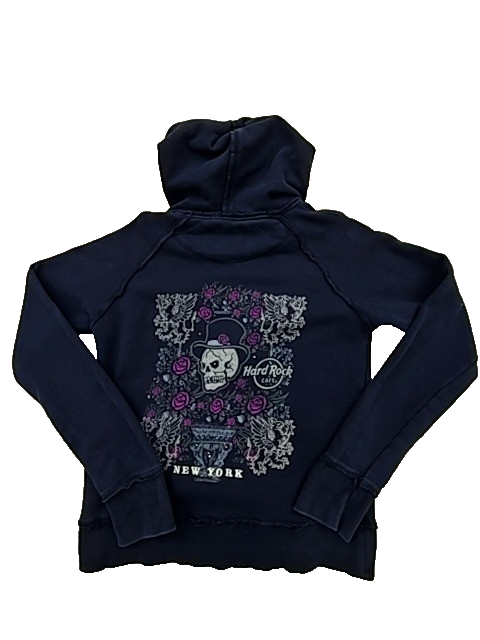 Hard Rock Cafe Unisex Navy Hoodie – Size XL, Floral, Cotton