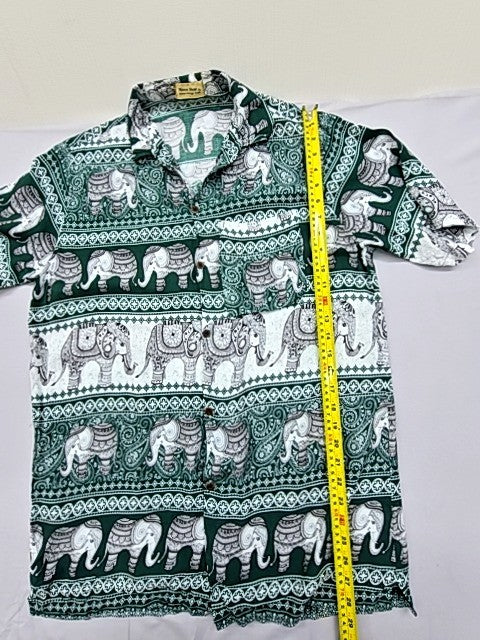 Nana Shop Unisex Green Elephant Hawaiian Shirt XL Short Sleeve
