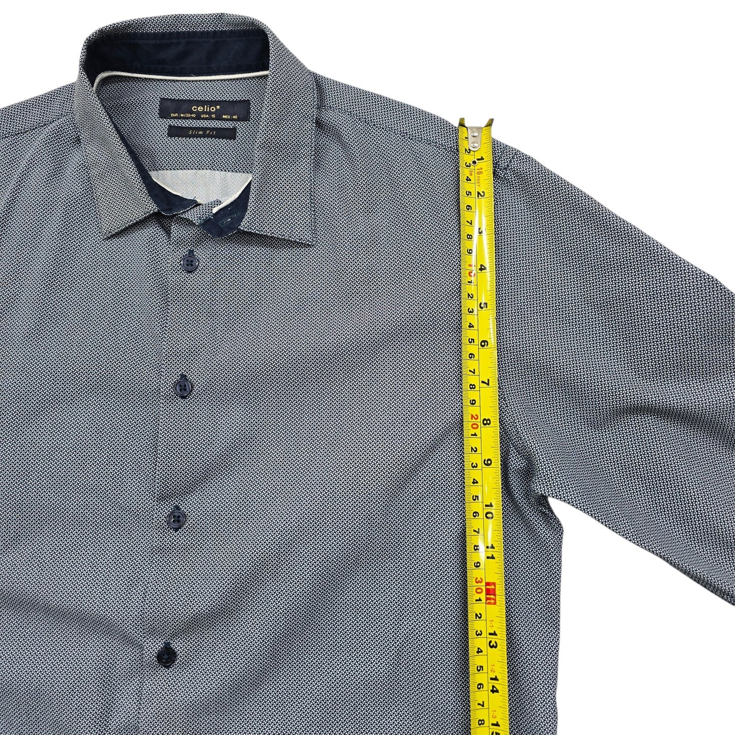 Celio Light Blue Slim Fit Dress Shirt Size 15 Micro Dot N15[1][2]