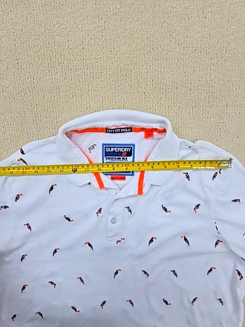 Superdry Men's White Fish Print Polo Shirt XXXXLarge Short Sleeve