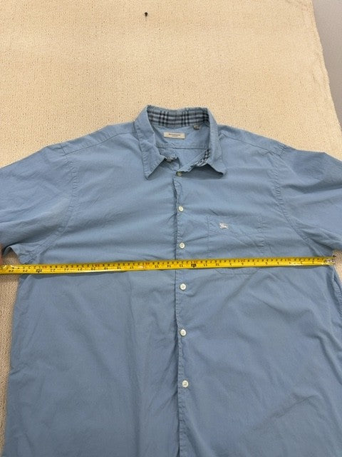 Burberry London Men's Blue Cotton Short Sleeve Button Down XXL