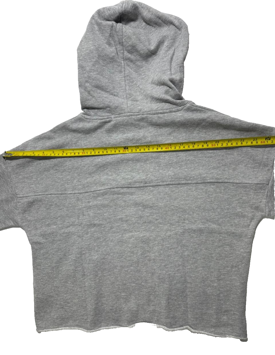 Guess Women's Grey Cropped Hoodie Size S Logo Front, Striped Sleeves