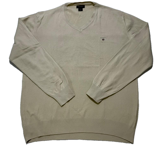Gant Men's Beige Lightweight V Neck Sweater XL