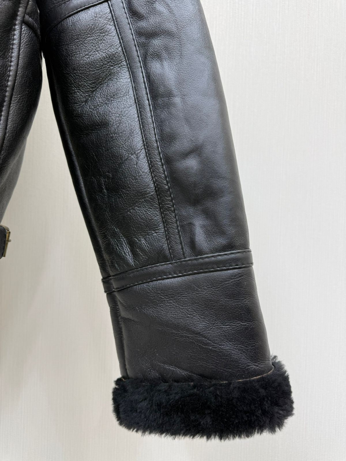 Men's Italian Sheepskin Leather Bomber Jacket Black Premium Soft Fur Size Asian L
