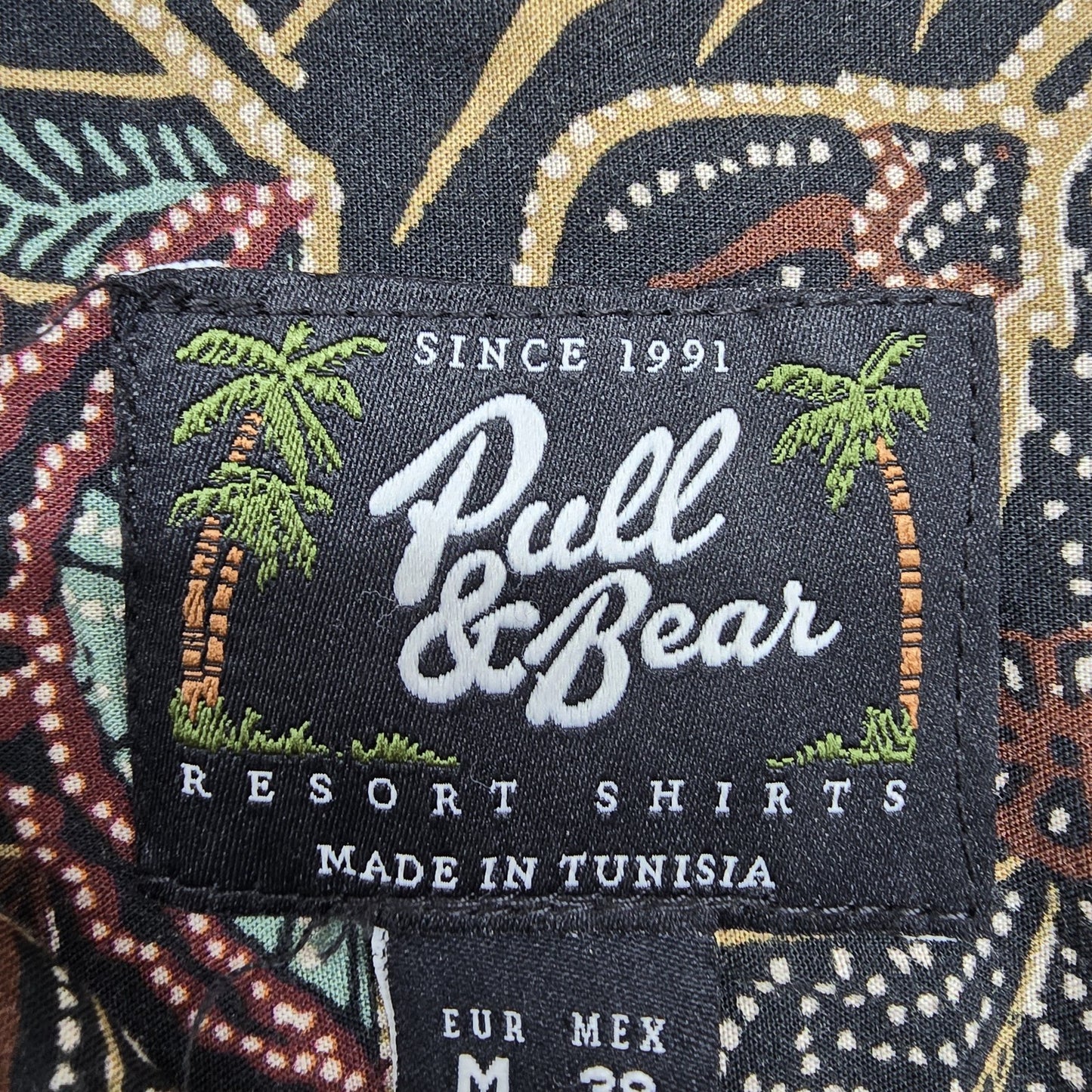 Pull&Bear Men's Black Paisley Resort Shirt Size M Cotton