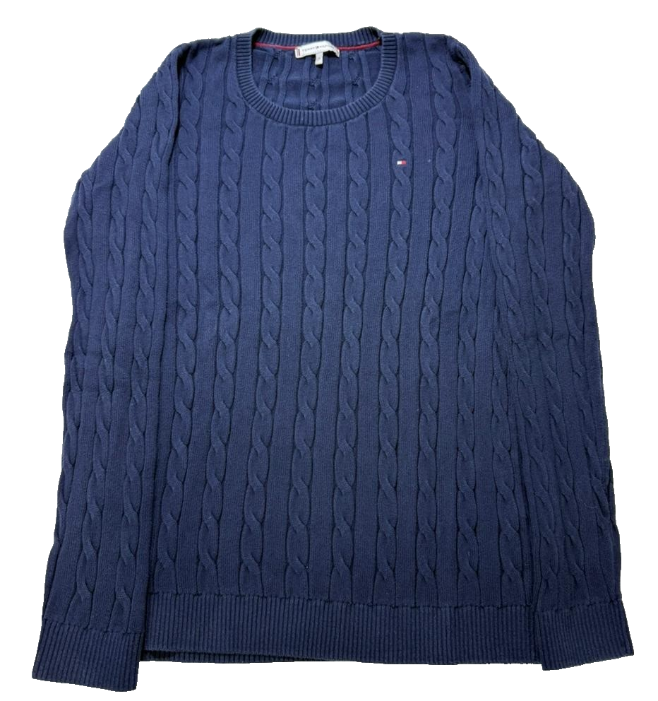 Tommy Hilfiger Blue Cable Knit Crew Neck Jumper - Size M